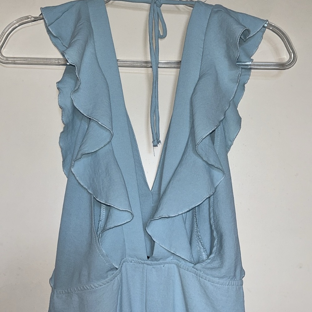 ZARA WOMANS SS22 PASTEL BLUE SLIT RUFFLED MIDI DRESS SZ M - Picture 8 of 10